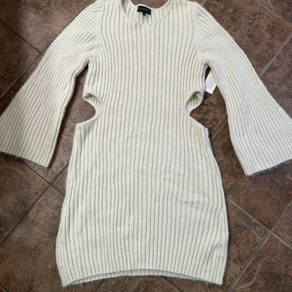 Eloquii Ivory Ribbed Knit Dress